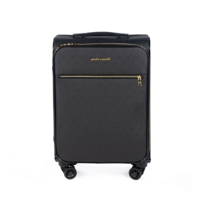 Mala de viagem de cabine preta com padrão e fecho zip dourado