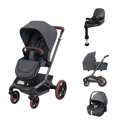 Conjunto carrinho de bebé cinza com acessórios variados