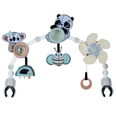 Arco para carrinho de bebé com personagens panda e coala em tons pastel