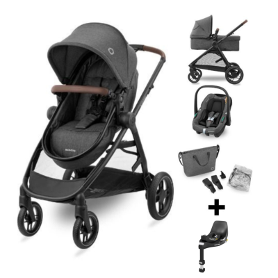 Conjunto de carrinho de bebé com assento cinzento e acessórios