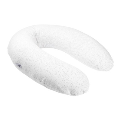 Travesseiro de apoio em forma de U branco com pontos cinzentos