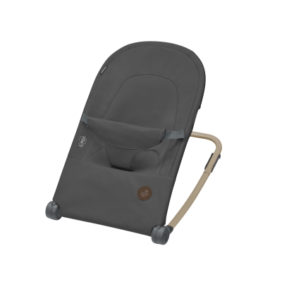 Espreguiçadeira para bebé cinzenta com estrutura bege e cinto de segurança