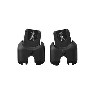 Par adaptadores para carrinho de bebé em plástico preto com símbolos brancos