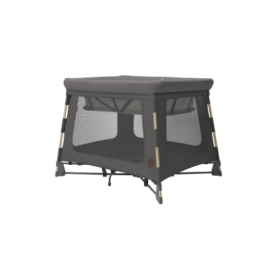 Parque infantil portátil cinzento com laterais em rede