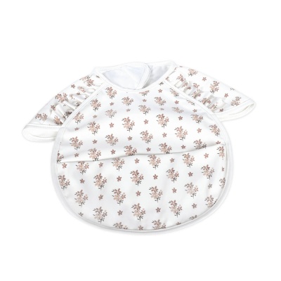 Babete para bebé branco com padrão floral castanho e rosa