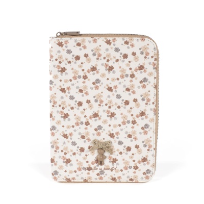 Estojo retangular com fecho zip e padrão floral bege e castanho
