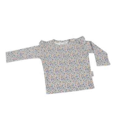 Camisola infantil floral de manga comprida com gola de folhos