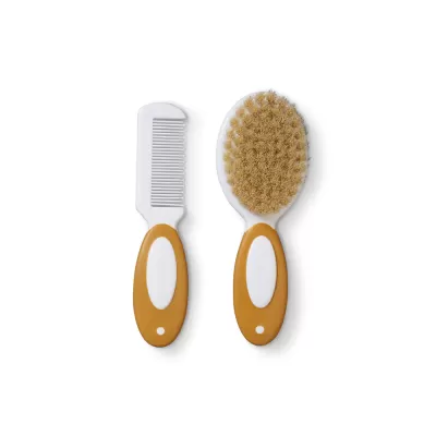 Conjunto de pente e escova para bebé com cabo laranja e branco