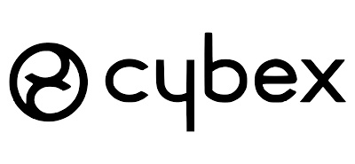 Logótipo da marca cybex com símbolo circular abstrato