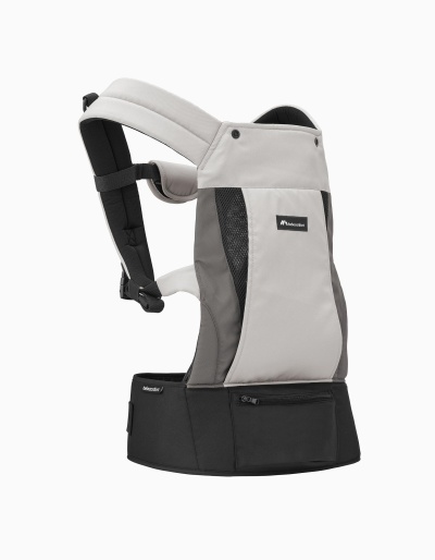 Canguru para bebé cinzento claro e preto com bolso frontal com fecho