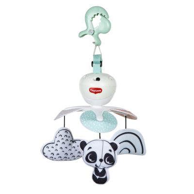 Móbile de bebé com pendentes de nuvem, panda e arco-íris a preto e branco