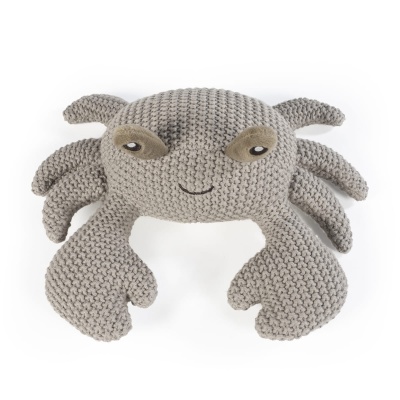 Almofada caranguejo cinzenta tricotada com olhos castanhos