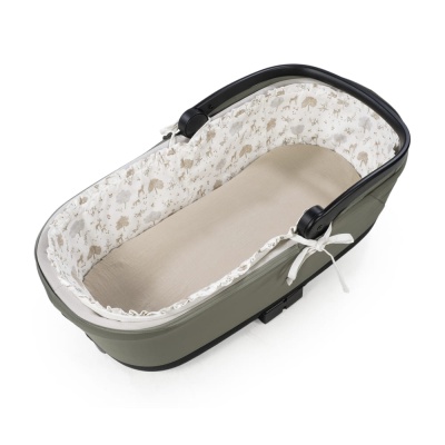 Berço portátil para bebé verde-oliva com interior floral