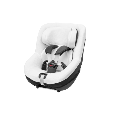 cadeira de criança para automóvel branca e preta com arnês cinza