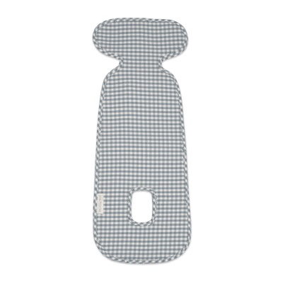 Almofada de carrinho de bebé com padrão vichy azul e branco e corte para cinto