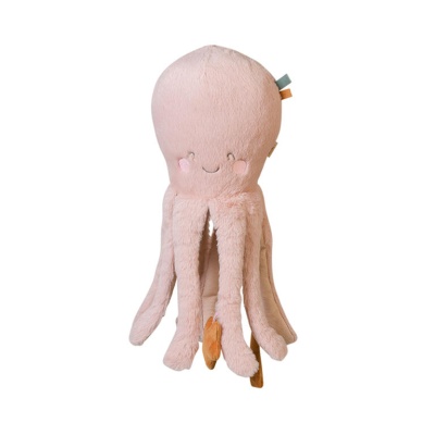 Pelúcia de polvo cor de rosa com face sorridente e oito tentáculos