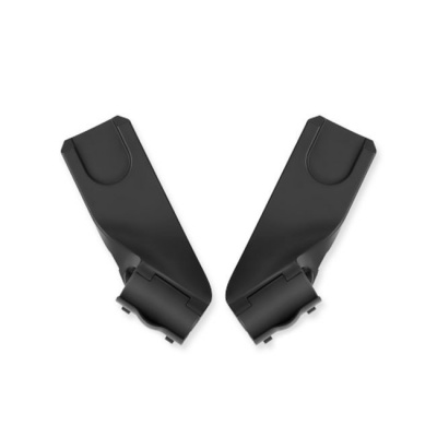 Par de adaptadores pretos para carrinho de bebé sobre fundo branco