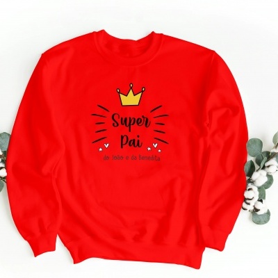 Sweatshirt vermelha com estampado 'Super Pai' e coroa amarela