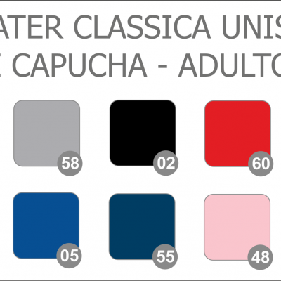 Amostras de cores para sweater clássico unisexo com capuz adulto