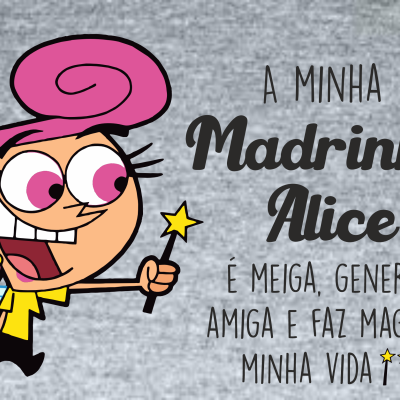 Frase com personagem de desenho animado com cabelo rosa e varinha mágica sobre fundo cinza