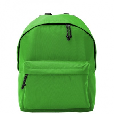 Mochila verde lisa com bolso frontal e fechos pretos