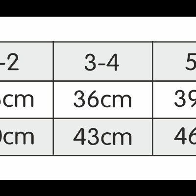 Tabela de tamanhos de camisolas com medidas em centímetros para várias idades