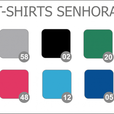 Paleta de cores para t-shirts senhora com nomes e códigos