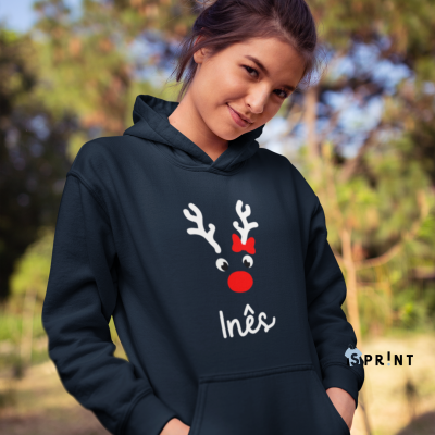 Sweatshirt azul escuro com rena e nome Inês