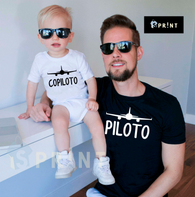 Conjunto de t-shirts para pai e filho com tema de aviação