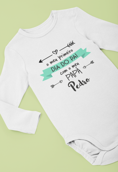 Body branco de manga comprida para bebé com texto personalizado Dia do Pai