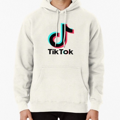 Sweatshirt bege claro com logótipo TikTok colorido no peito