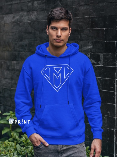 Casaco de capuz azul com logótipo branco