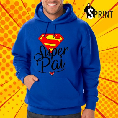 Sweatshirt azul com logo do Superman e texto Super Pai
