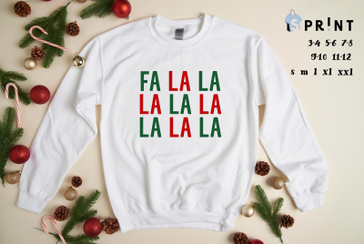 Sweatshirt branca com estampa natalícia em verde e vermelho