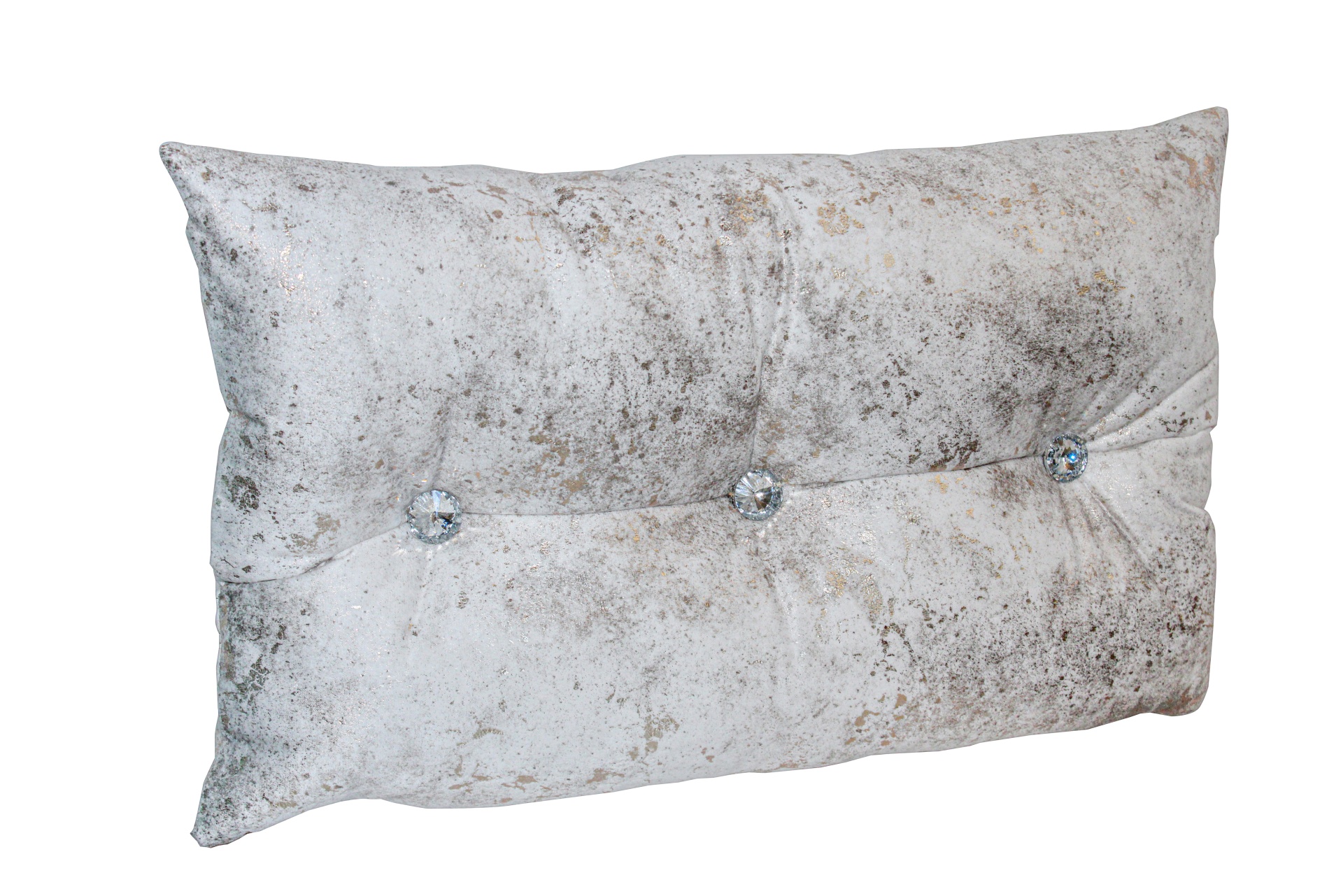 Almofada retangular cinzenta prateada com botões brilhantes