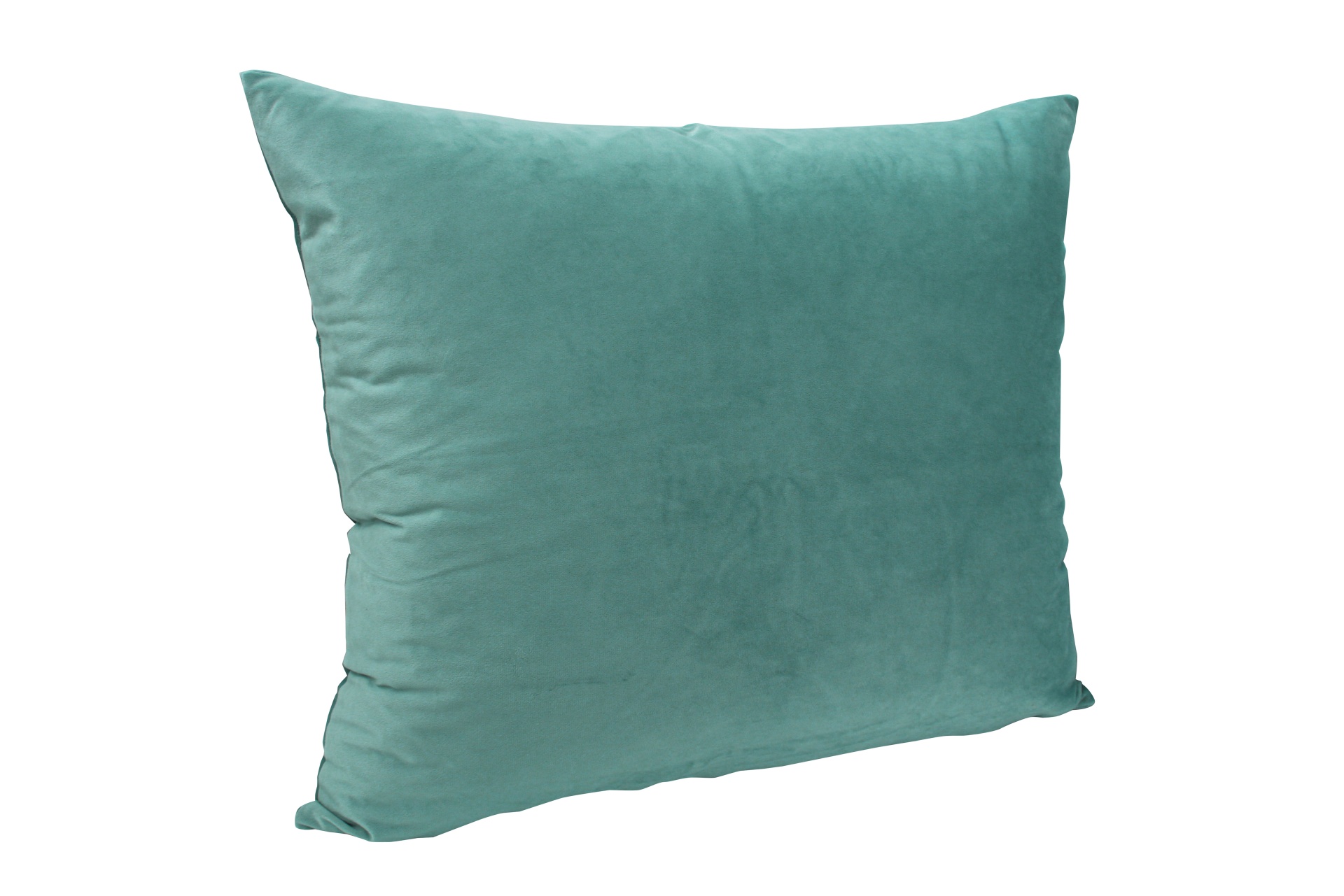 Almofada quadrada verde-azulado em tecido aveludado