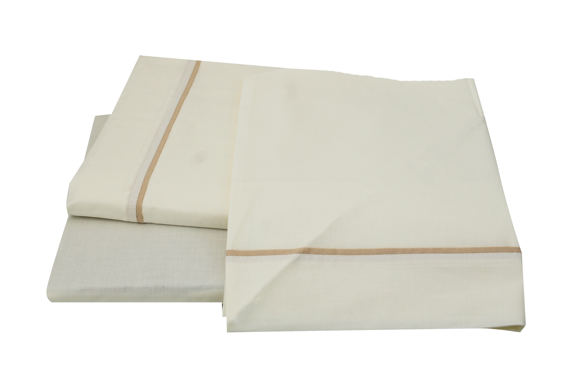 Conjunto de roupa de cama creme com risca castanha clara