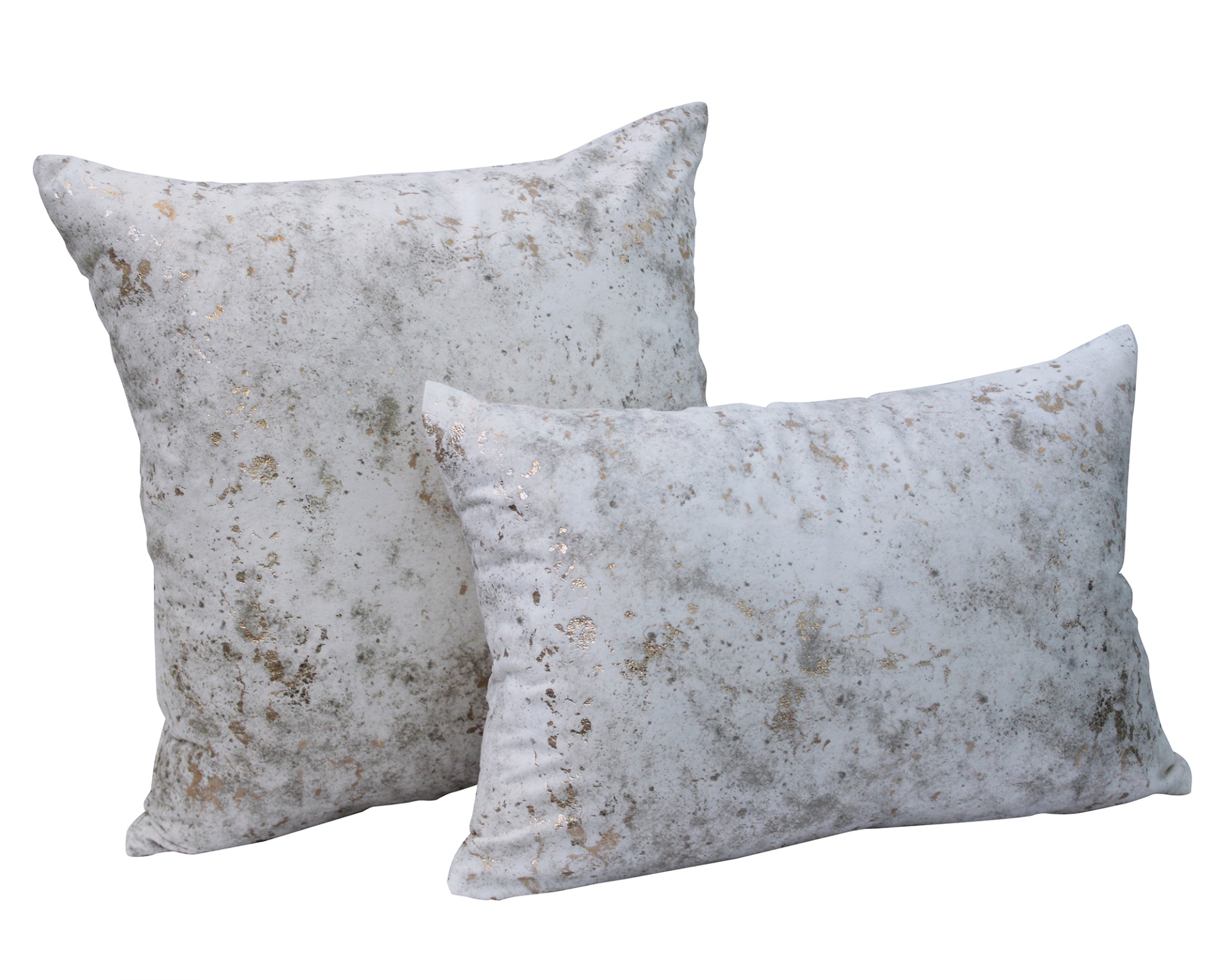 Conjunto de duas almofadas brancas com padrão marmoreado dourado