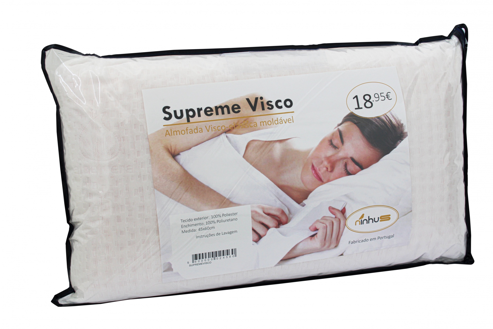 Travesseiro Supreme Visco viscoelástico embalaço plástico com rótulo e preço