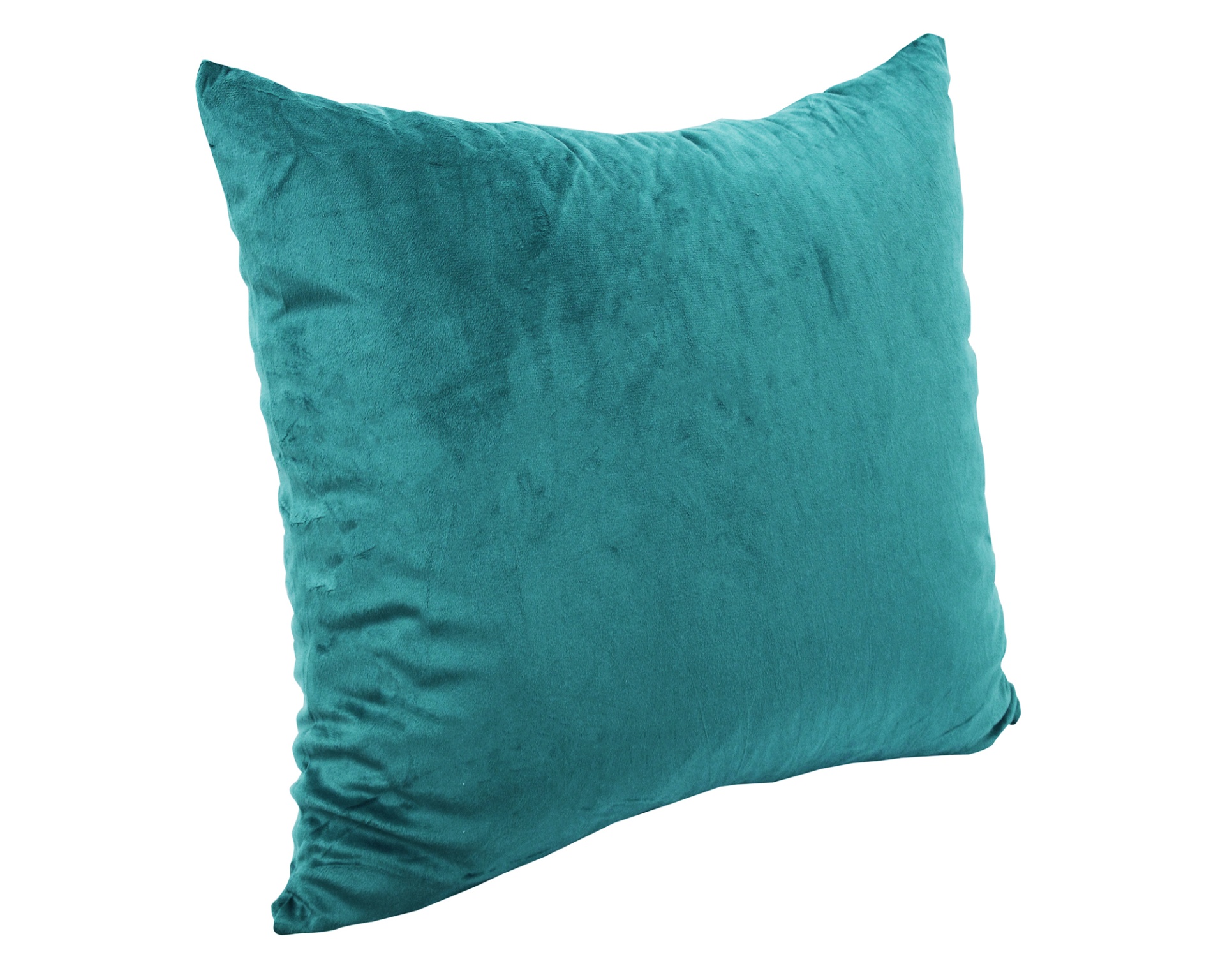 Almofada azul turquesa aveludada sobre fundo branco