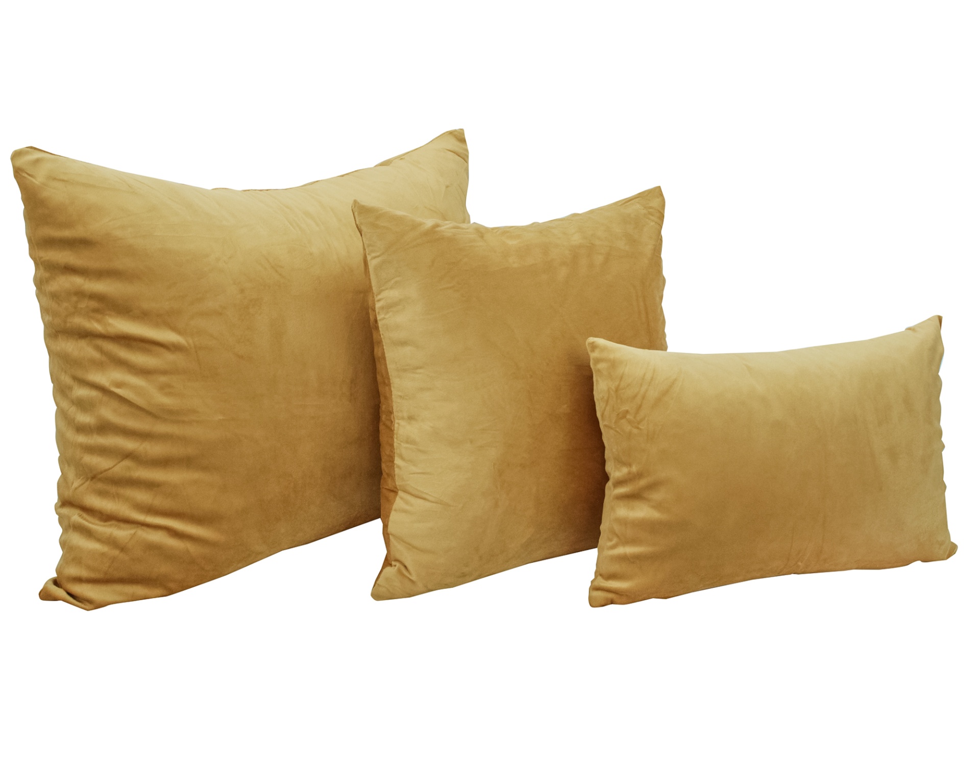 Conjunto de três almofadas mostarda com textura suave