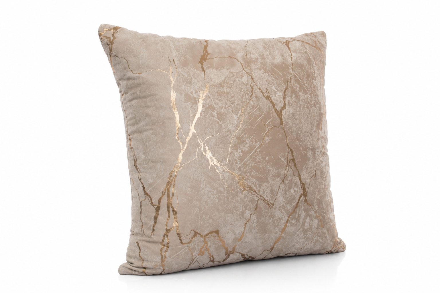 Almofada bege com padrão marmoreado dourado