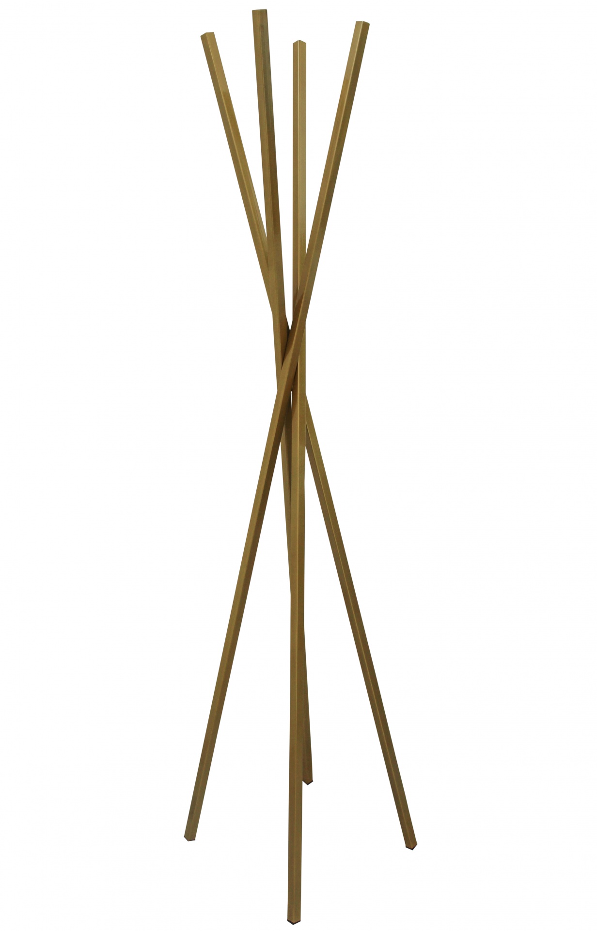 Cabide de pé em madeira castanha clara com quatro pernas cruzadas