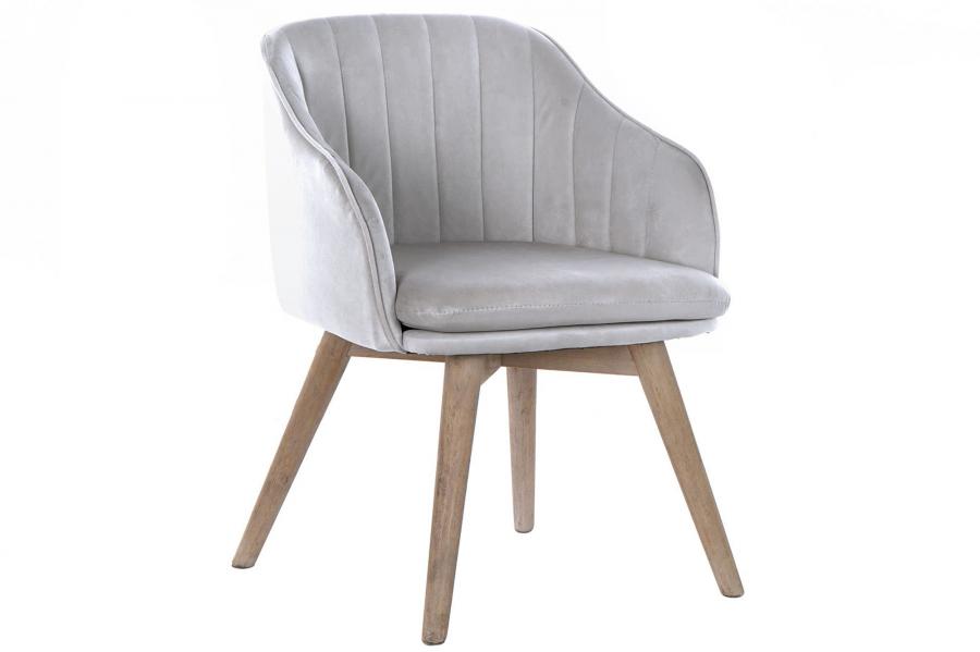 Cadeira moderna estofada cinzenta com pernas de madeira clara