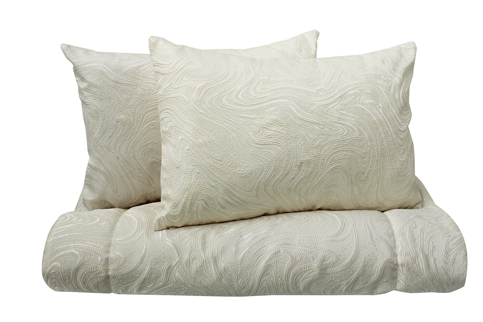 Conjunto de almofadas e cobertor creme com padrão ondulado