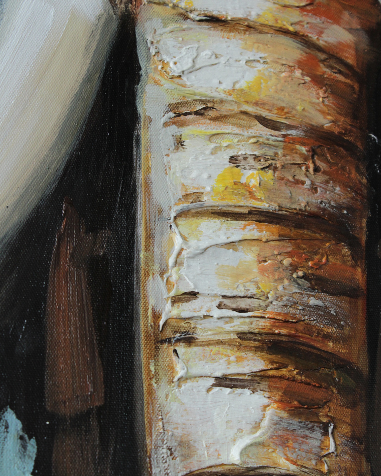 Pintura a óleo texturizada com padrão abstrato em branco, castanho, amarelo e preto