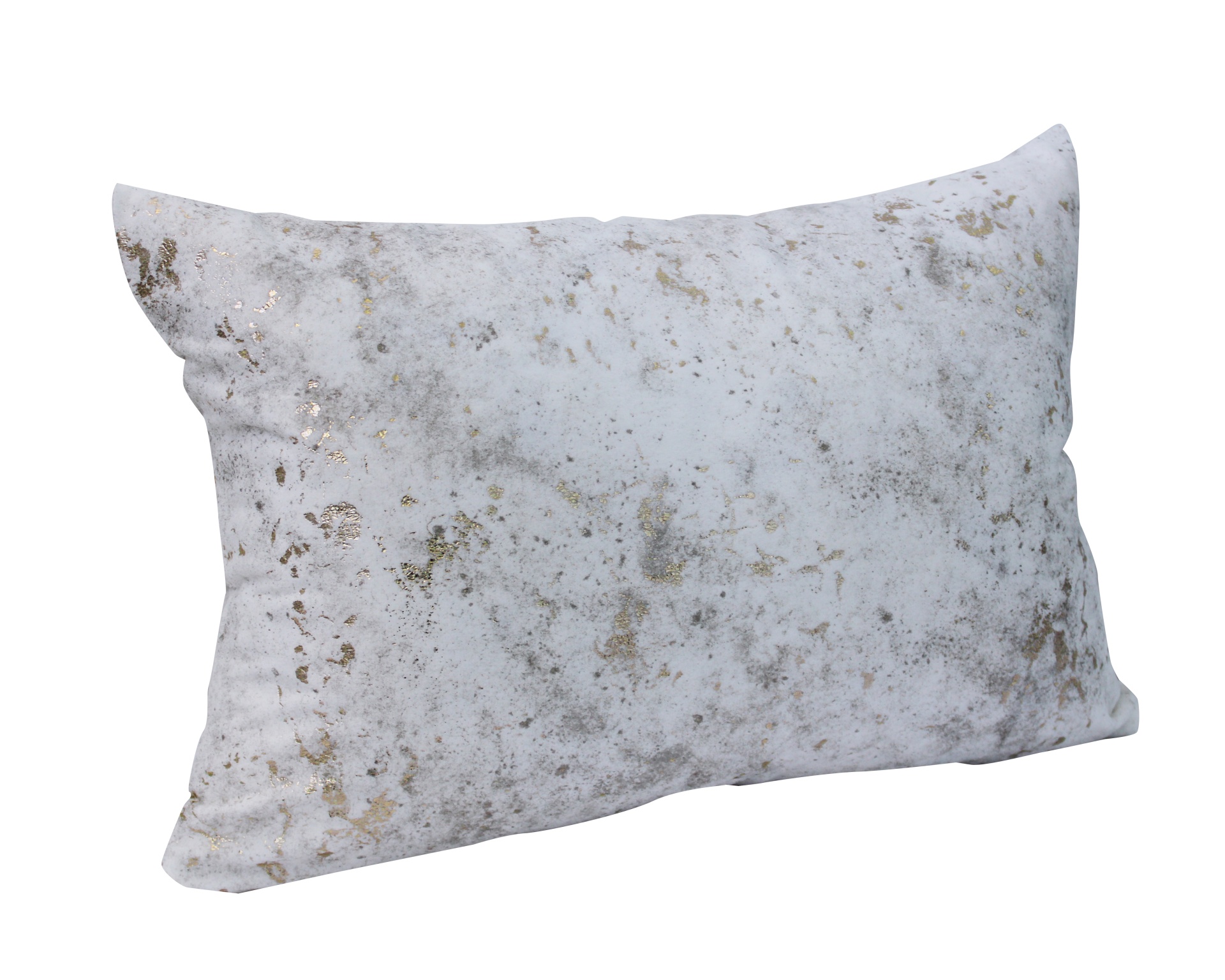 Almofada retangular branca suja com manchas acastanhadas