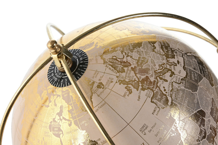 Globo terrestre dourado decorativo com anel metálico