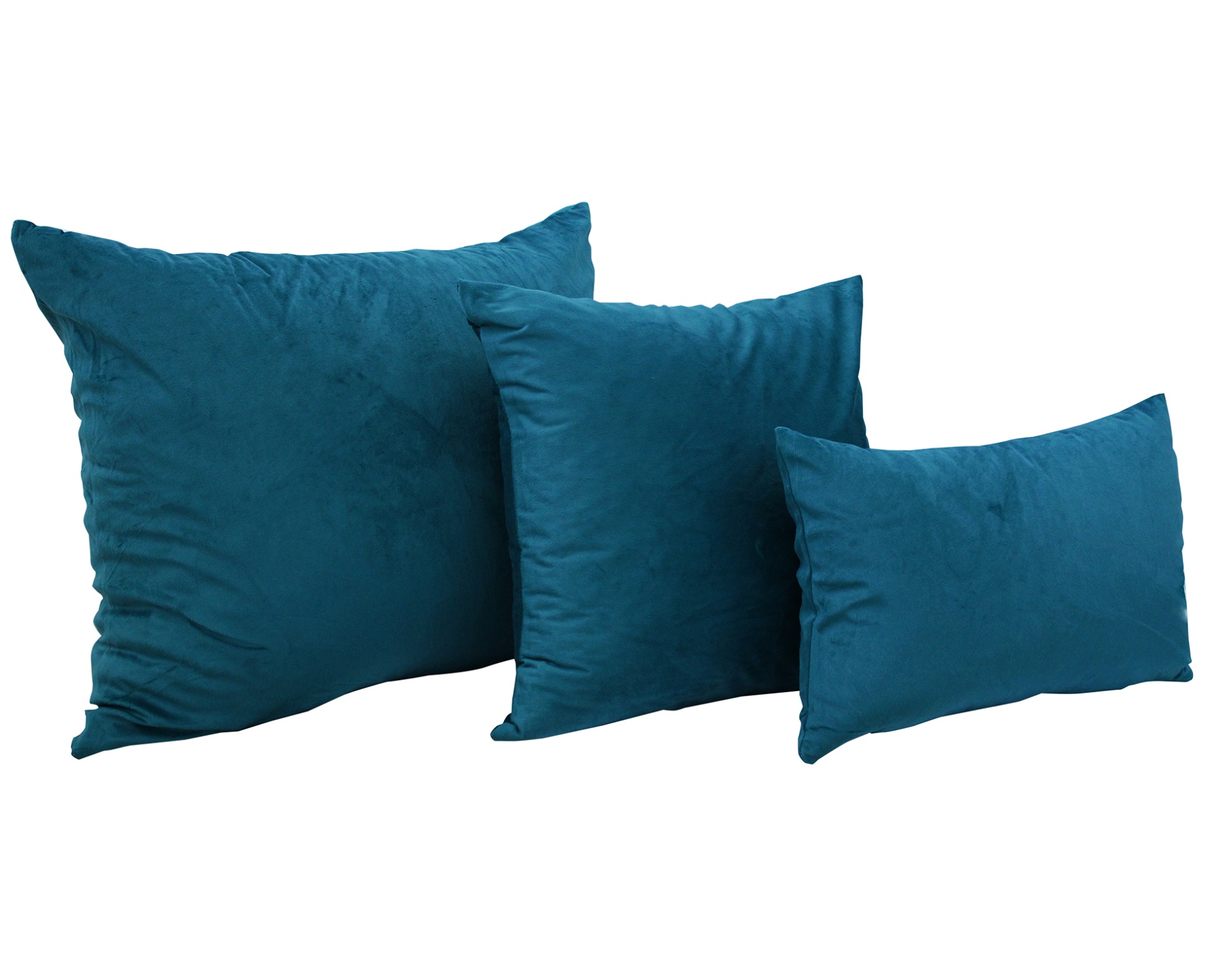 Conjunto de três almofadas azuis de vários tamanhos