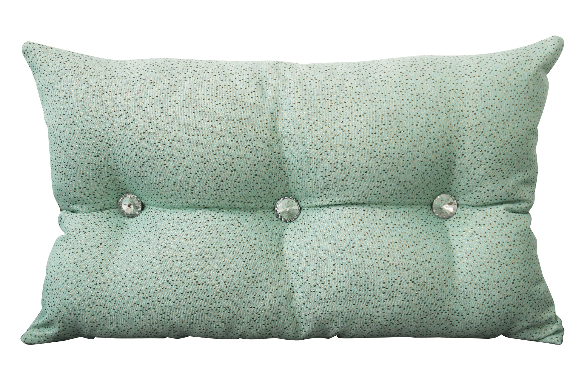 Travesseiro verde claro com pequenos pontos e botões decorativos